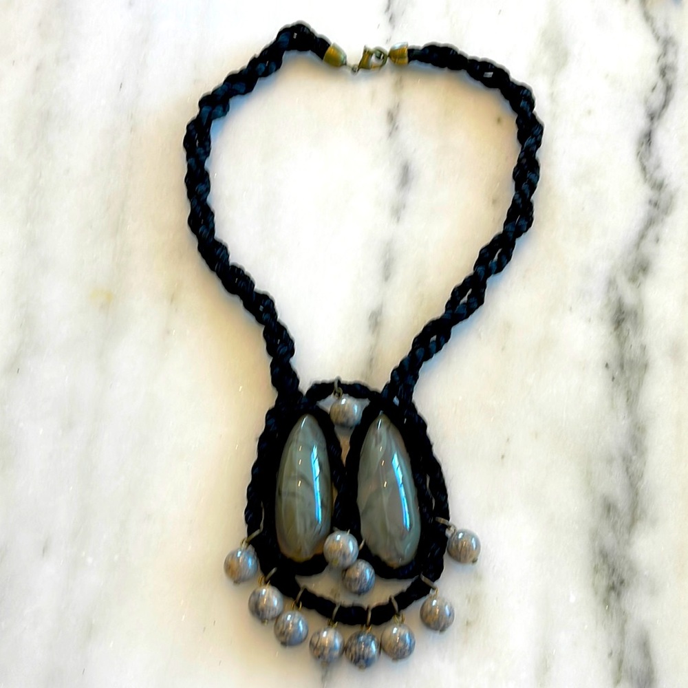 Black rope and stone necklace